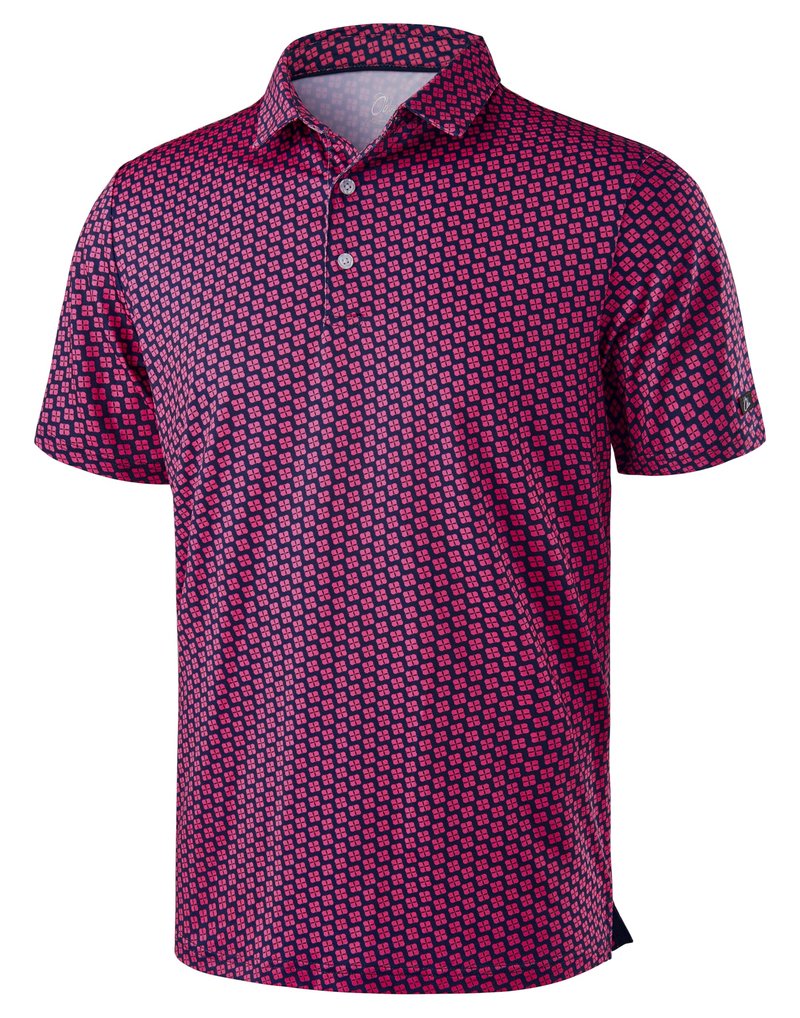 Obla Mens Golf Polo Shirts Short Sleeve Dry Fit Performance Moisture Wicking Casual Print Collared Golf Shirts for Men (Pink Flower_XXXL)