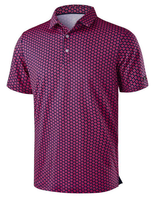 Obla Mens Golf Polo Shirts Short Sleeve Dry Fit Performance Moisture Wicking Casual Print Collared Golf Shirts for Men (Pink Flower_XXXL)