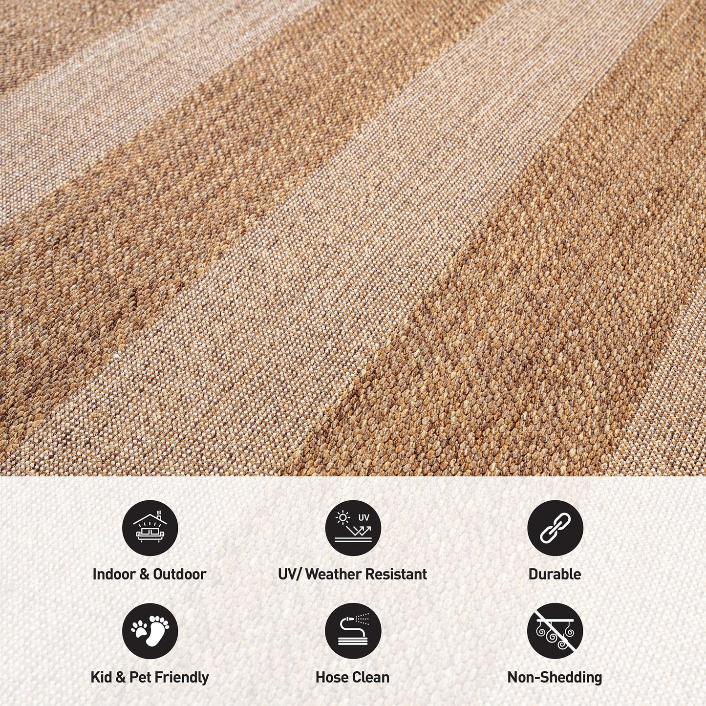 Rugshop Striped Indoor Outdoor Flat Woven Area Rug,Natural Jute-Style,Easy-Care Patio Rug for Backyard Porch Deck Balcony, 6'6" x 9' Sand/Natural