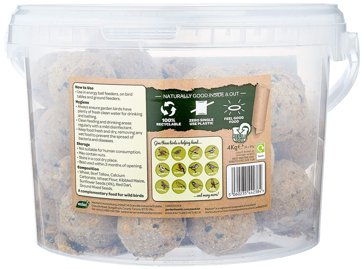 Peckish Natural Balance Energy Suet Fat Balls for Wild Birds, 50 Tub, 27 x 27.5 x 19 cm