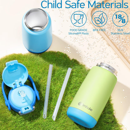 Fimibuke Kids Insulated Water Bottle with Straw Lid & Handle - 14oz BPA FREE 18/8 Stainless Steel Metal Tumbler Leak Proof Double Wall Vacuum Kids Cup Toddler Water Bottle for School Boys Girls