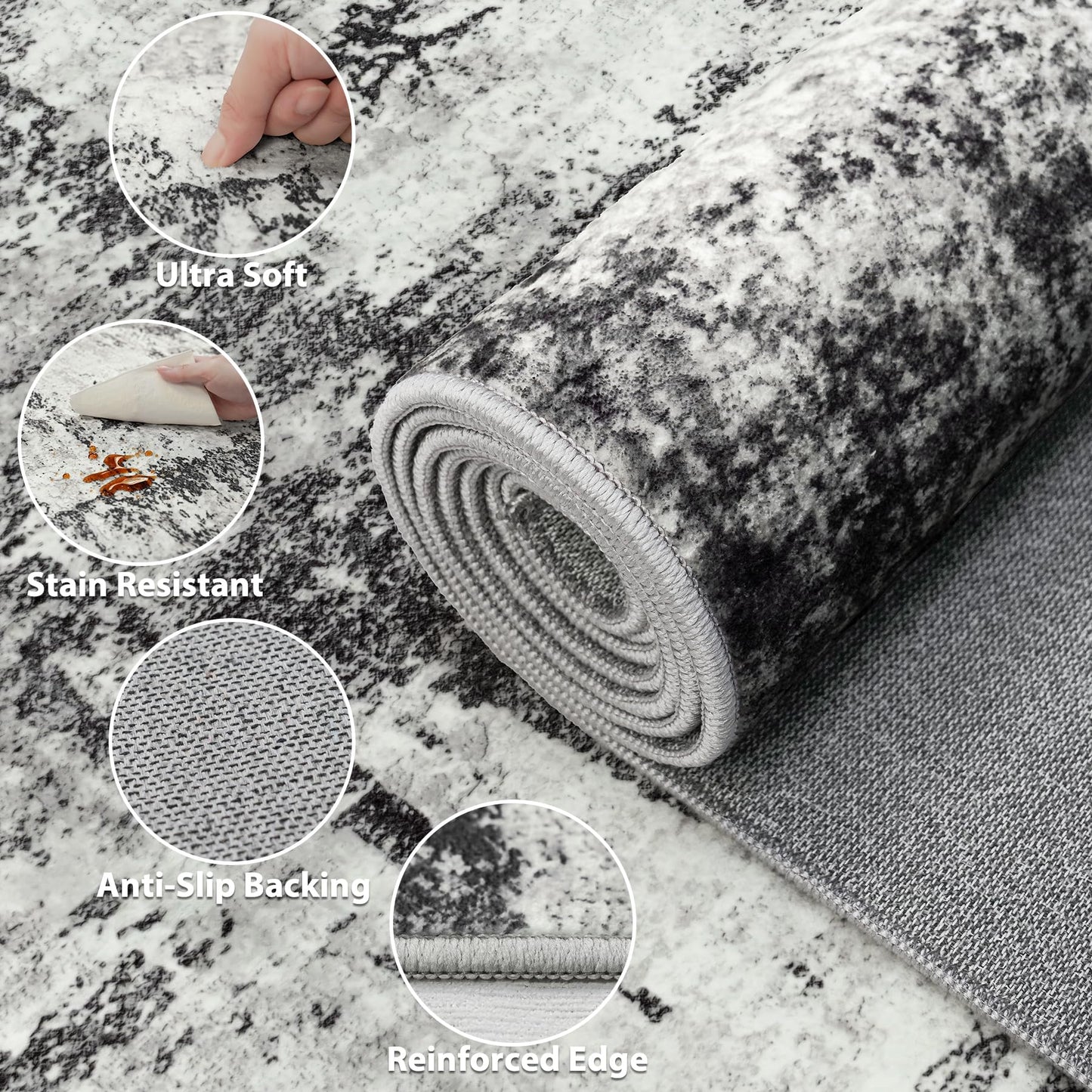 8x10 Area Rugs for Living Room: Abstract Washable Rug with Anti-Slip Backing Non-Shedding Stain-Resistant Soft Modern Large Carpet for Bedroom Dining Room Farmhouse Nursery Home Office Black