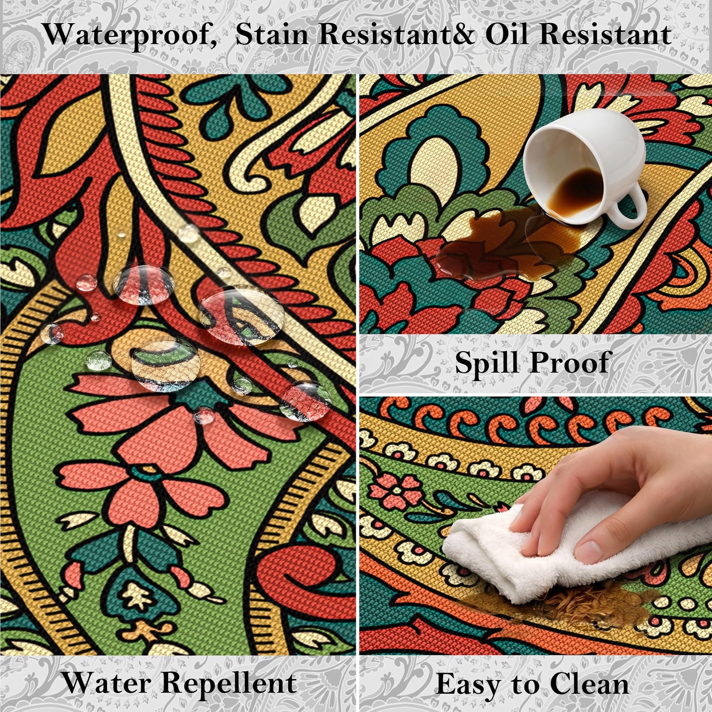 Arenarug Paisley Outdoor Rug Waterproof 5x8, UV Resistant Non Slip Patio Rug, Indoor Outdoor Boho Camping Rug Linen-Look RV Carpet for Deck Balcony Backyard, Terracotta