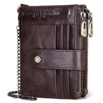 Humerpaul Men's Genuine Leather Wallet with RFID Blocking, Bifold Design, Credit Card Holder, Zipper Coin Pocket, Coffee