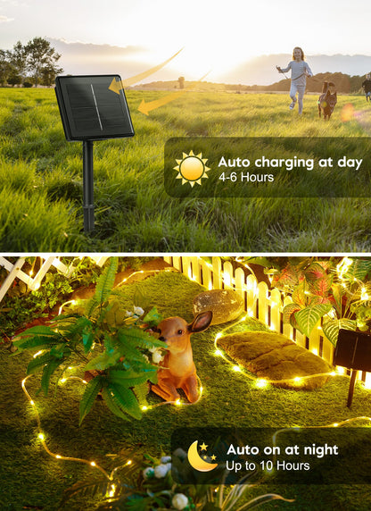 Brightown Solar Rope Lights, 39FT 100LED Outdoor Solar String Lights, IP65 Waterproof Solar Powered Fairy Lights with 8 Lighting Modes for Party Garden Yard Home Holiday Tree Decoration, Warm White