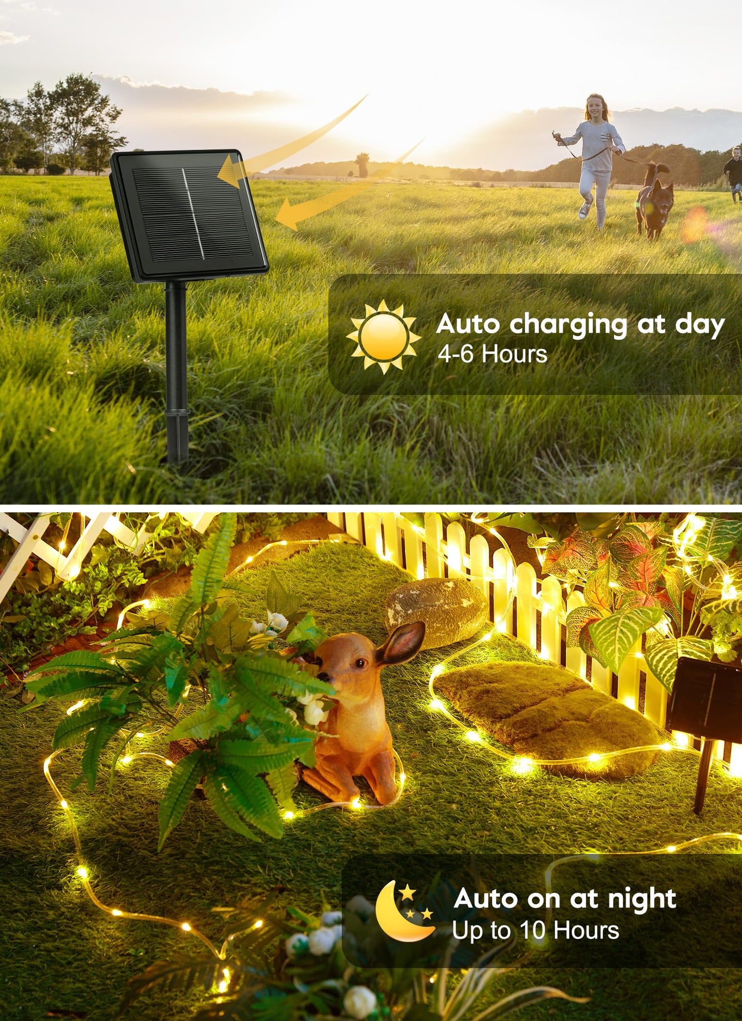 Brightown Solar Rope Lights, 39FT 100LED Outdoor Solar String Lights, IP65 Waterproof Solar Powered Fairy Lights with 8 Lighting Modes for Party Garden Yard Home Holiday Tree Decoration, Warm White