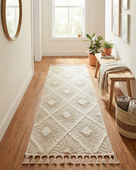 Rugs.com Boho Collection Rug – 6 Ft Runner Ivory Medium-Pile Rug Perfect for Hallways, Entryways