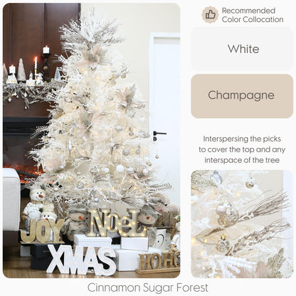 Sea Team 24-Pack Artificial Glitter Berry Stem Ornaments, Decorative Bead Sticks, Glittery Twigs, Picks, Branches for Christmas Tree, Small Vase, Holiday, Wedding, Party (15 Inches, Champagne)