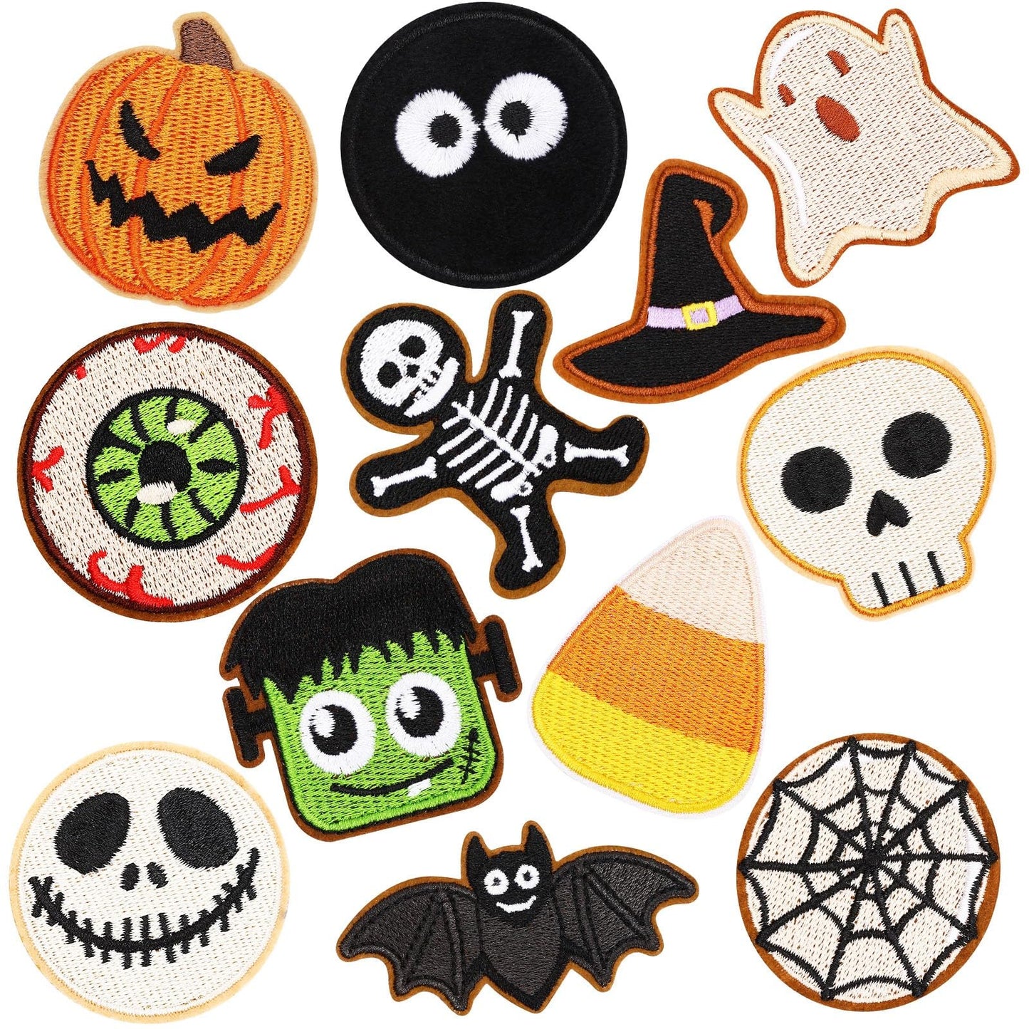 AUGSUN 12pcs Halloween Cookie Iron on Patches Halloween Embroidered Sew Applique Repair Patch Cute Cookie DIY Crafts for Clothing Jacket Jeans Pants Dress Backpack Hat Decorations Gift