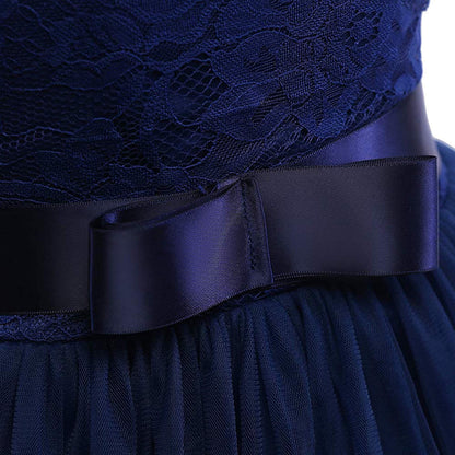 Weileenice Navy Blue Flower Girl Dress 12-13 Big Girls Lace Bridesmaid Evening Gown Elegant Wedding Party Formal Prom Dance Ball Gown Junior Plus Princess A-Line Long Dresses Christmas Rustic Ceremony