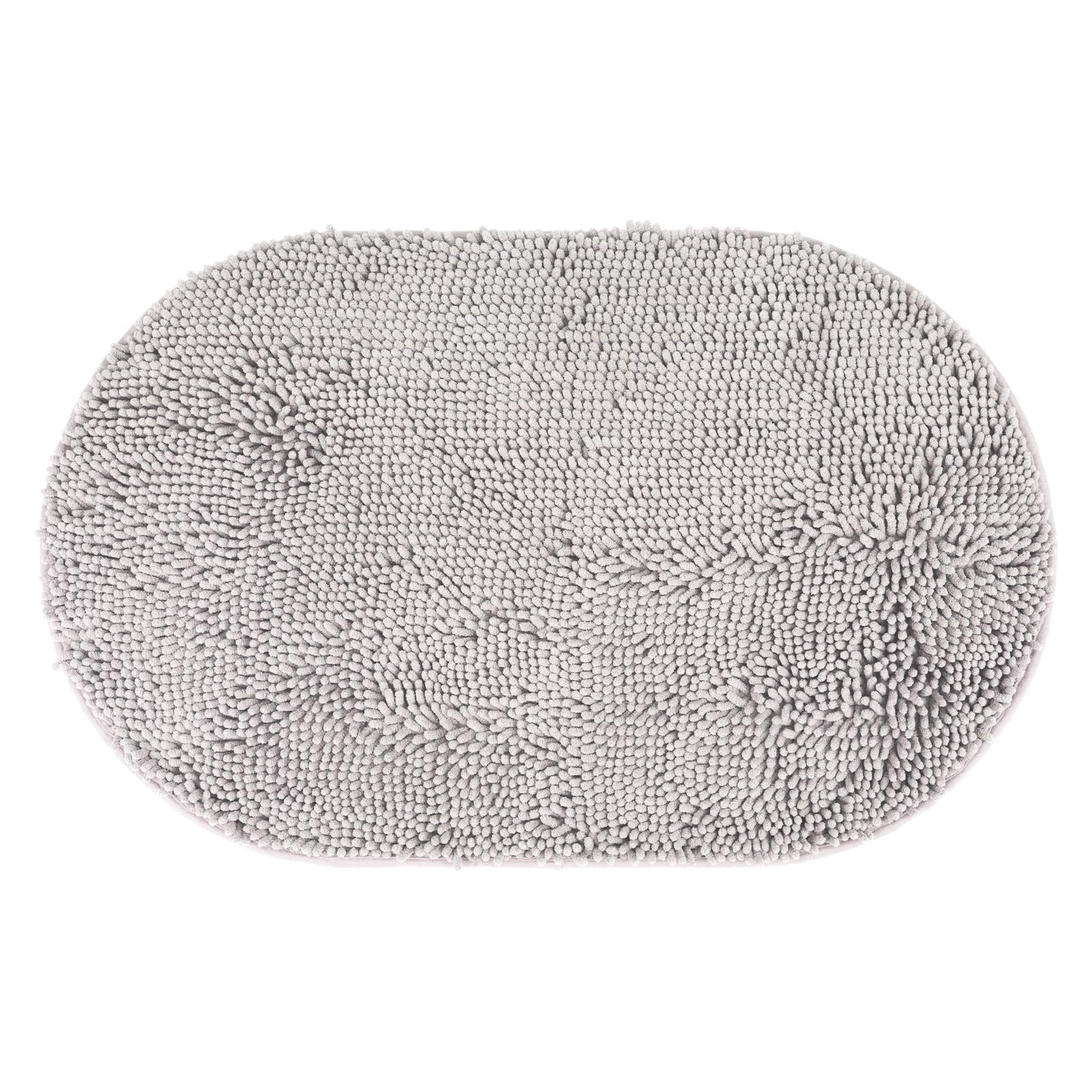 HMETOL Oval Plush Bath Mat, Soft Non Slip Washable Absorbent Rug, Rubber Backing Quick Dry Rugs for Shower Floor, Bathroom Decor 20" x 32" Light Grey