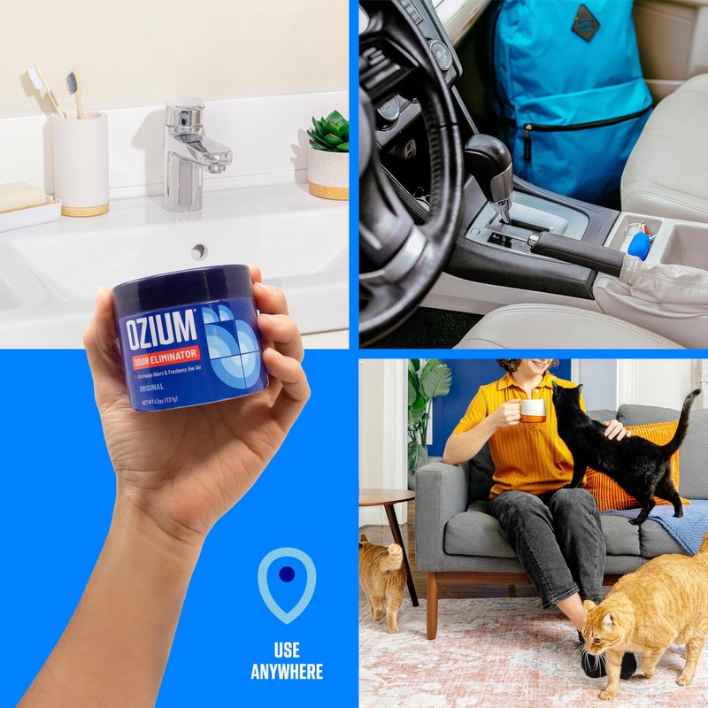 Ozium Odor Eliminating Gel - 4.5oz Air Freshener Alternative for Smoke, Pets, and Musty Odors - Long Lasting Odor Remover for Cars, Homes, Closets and Small Spaces - Carbon Black