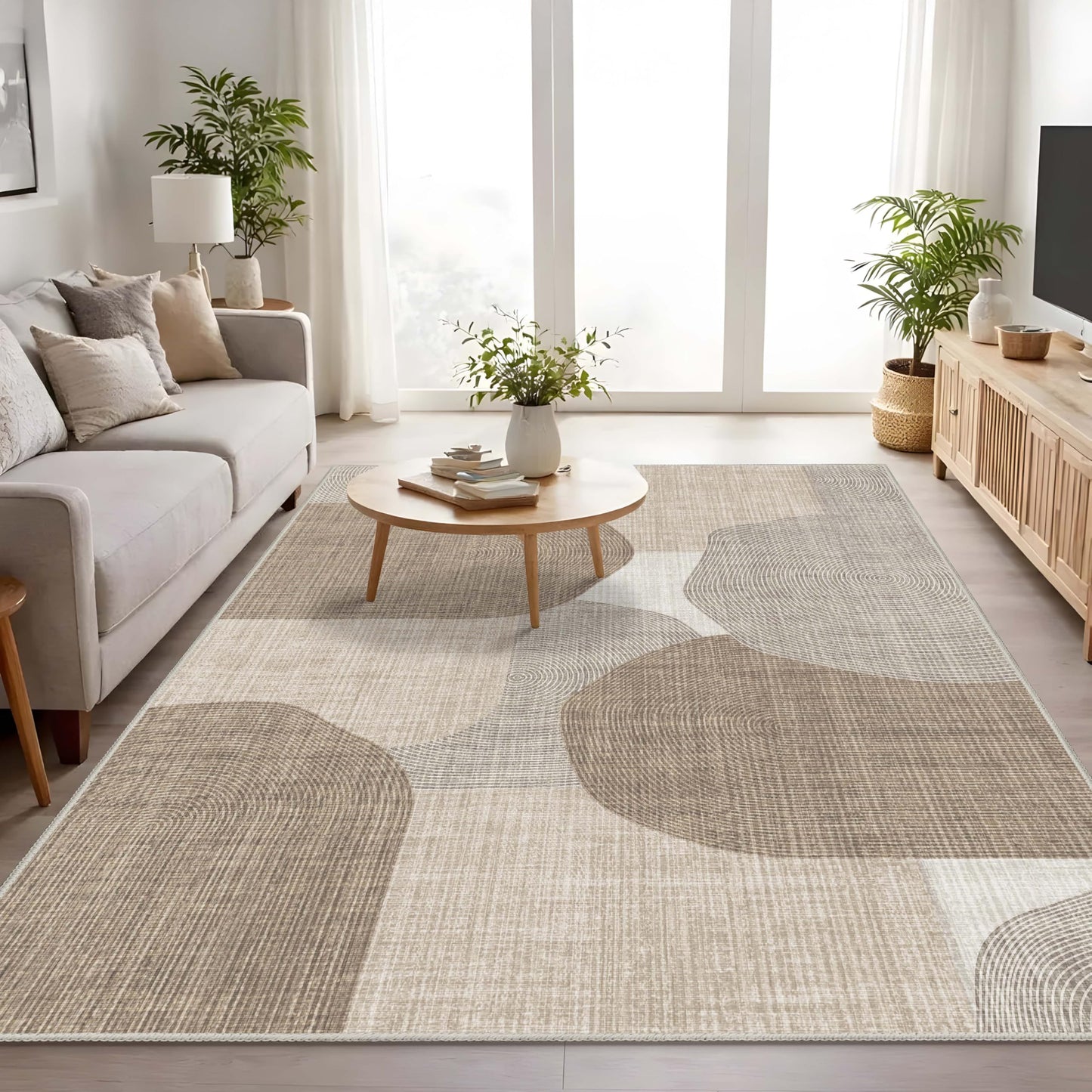Castage 5x7 Area Rugs Modern Washable Rug for Living Room Bedroom,Large Boho Abstract Geometric Non Slip Carpet for Office Dining Room Farmhouse,Beige