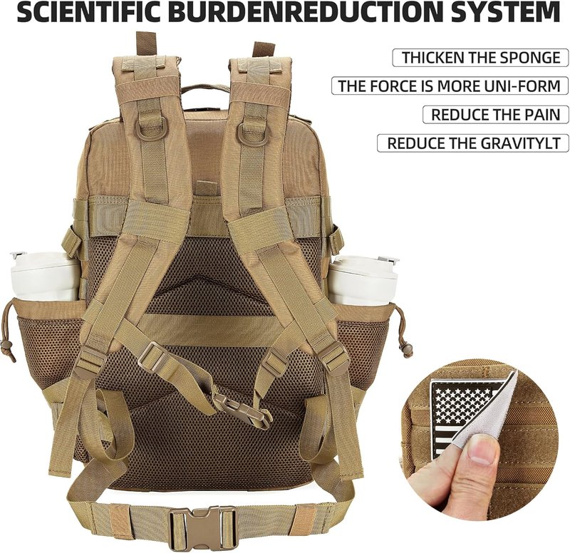 Tactical Assault Backpack - 45L Waterproof Rucksack with Molle | Khaki