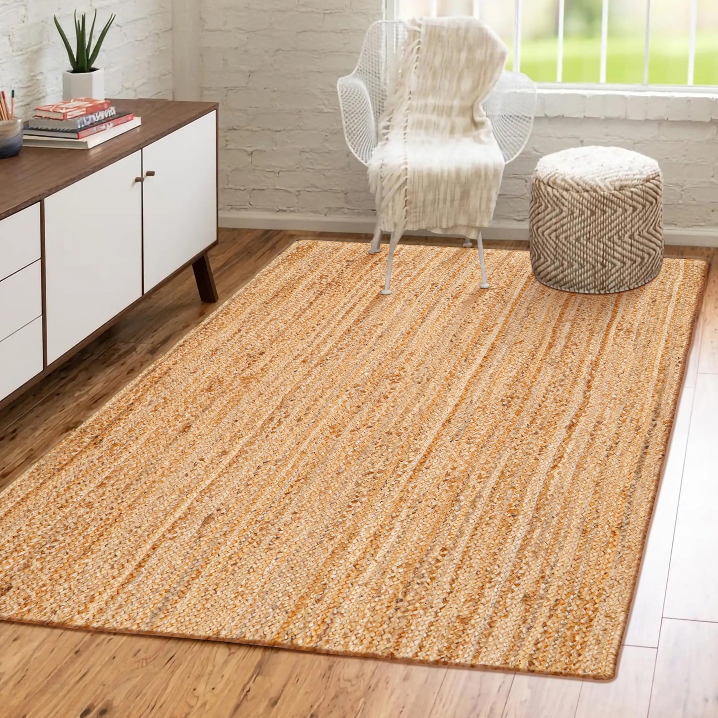 Hausattire Hand Woven Jute Braided Rug, 3'x5' – Natural, Reversible Boho Entry Area Rugs for Kitchen, Living Room I Farmhouse Indoor Outdoor Decorative Floor Rug, 36x60 Inches