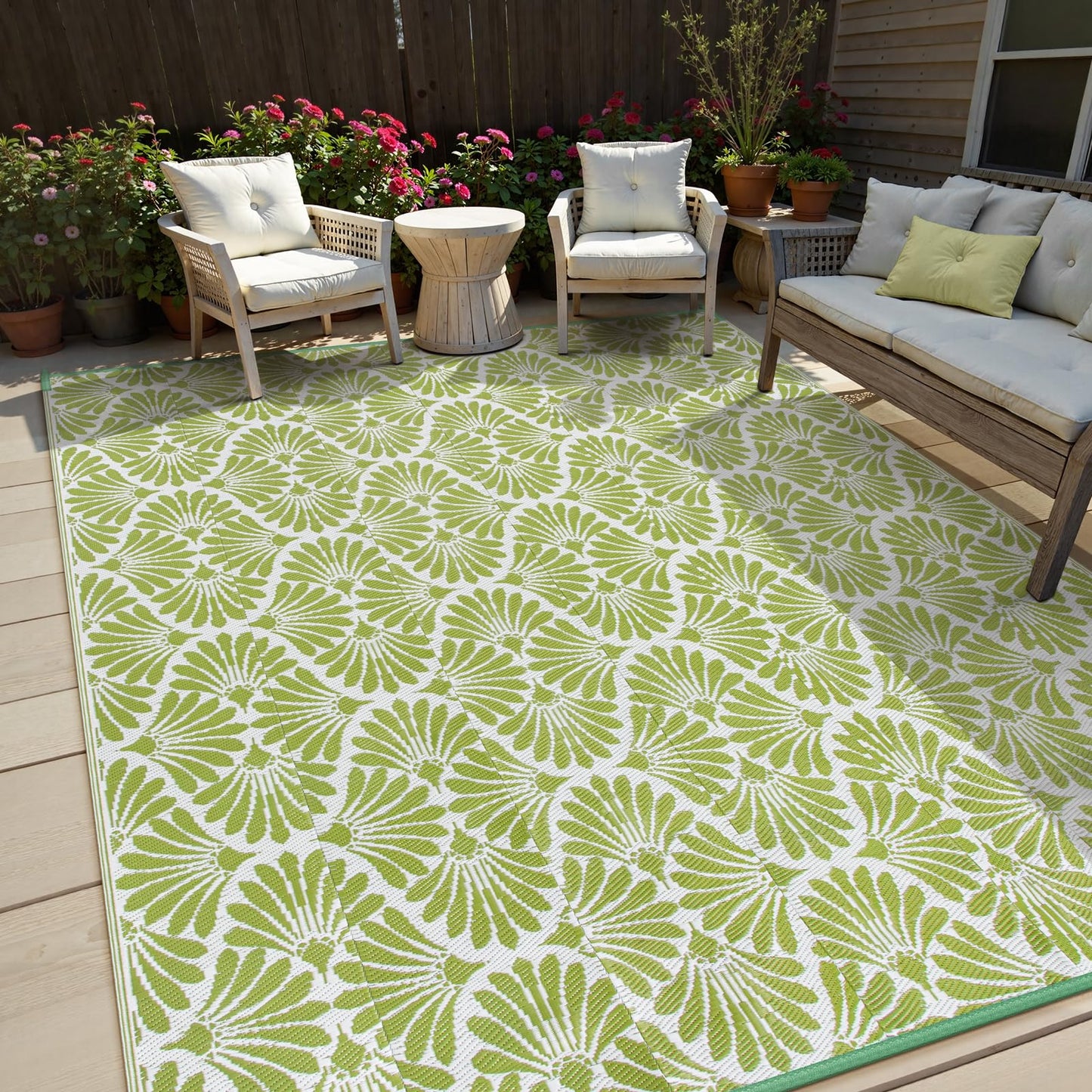 Lahome Plastic Outdoor Rug 8x10 Waterproof, Camping Rugs for Outside Your Rv, Lightweight Outdoor Mat for Beach Picnic Backyard Garden Under Awning, Pale Green,8'x10'