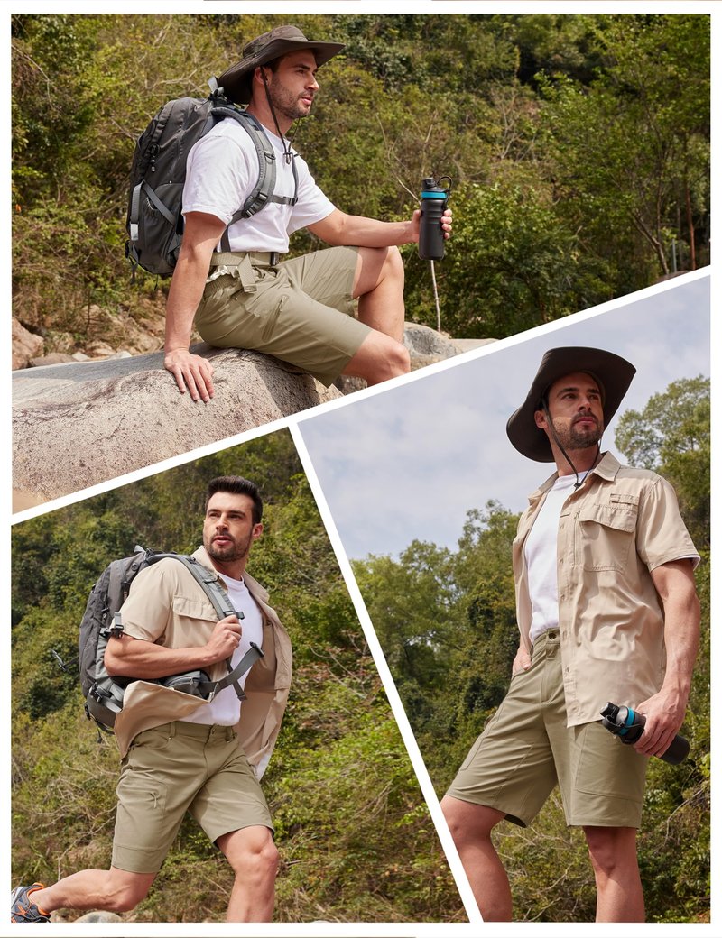 TACVASEN Mens Hiking Cargo Shorts 10 Inch Inseam Dry Fit Water Resistant Casual Summer Khaki Shorts with Zipper Pockets for Outdoor Golf