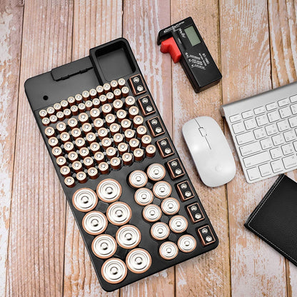 Battery Organizer Storage case with Battery Tester for AAA AA C D 9V and Button Batteries Storage Box Holds 110 Batteries Various Sizes with Removable Digital Battery Tester