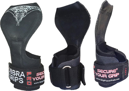 Cobra Grips PRO Weight Lifting Gloves Heavy Duty Straps Alternative Power Lifting Hooks for Deadlifts Wrist Wraps Support Bodybuilding (PRO Model for Men One Size, Black Rubber)