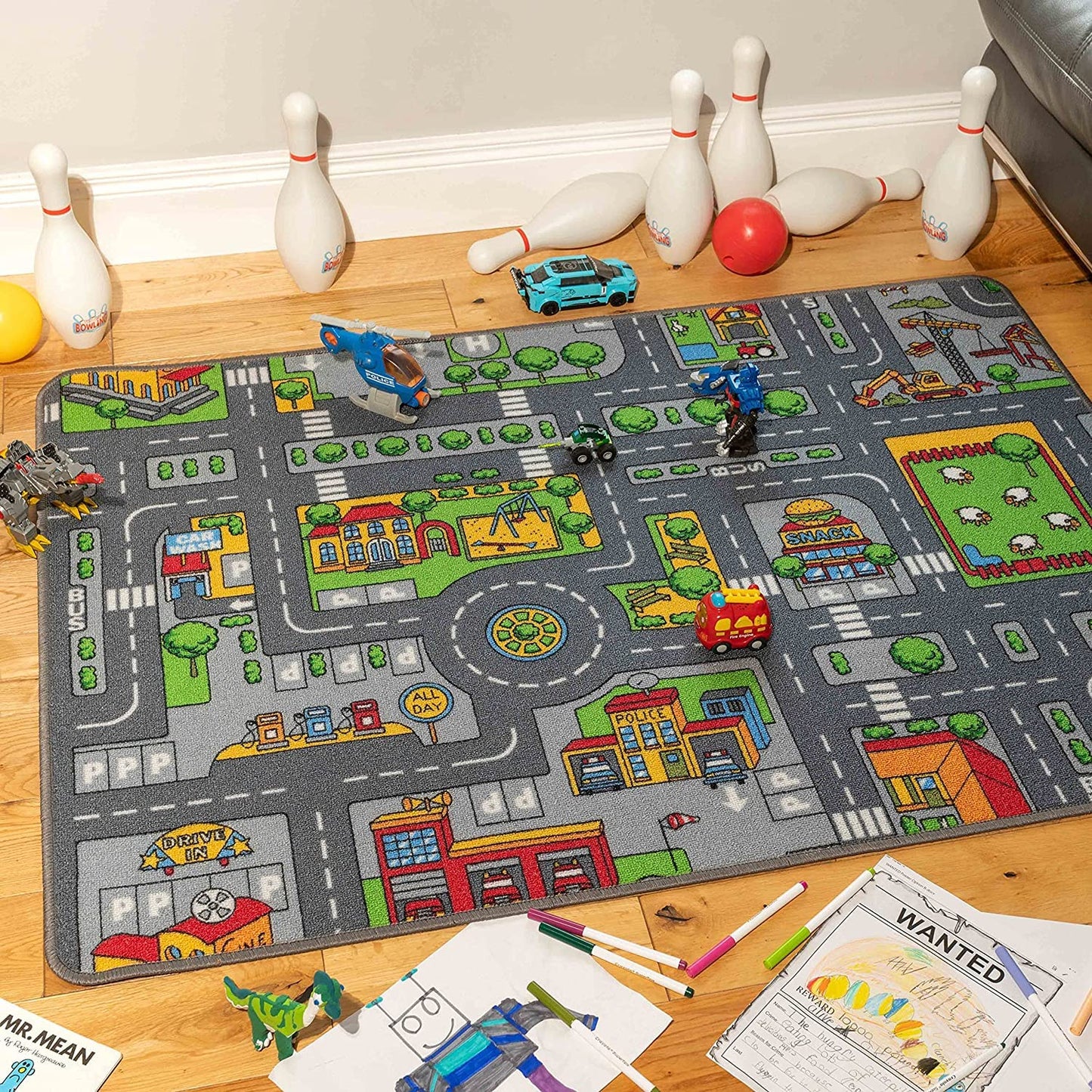 The Rug House Children's Kids Boys Girls City Town Car Roads Interactive Playroom Playmat Creative Toddler Soft Durable Educational Classroom Nursery Bedroom Play Carpet Mat 80cm x 120cm