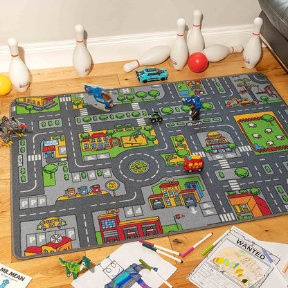 The Rug House Children's Kids Boys Girls City Town Car Roads Interactive Playroom Playmat Creative Toddler Soft Durable Educational Classroom Nursery Bedroom Play Carpet Mat 80cm x 120cm