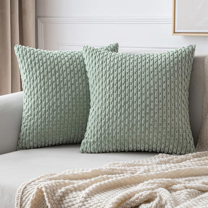 MIULEE Pack of 2 Decorative Throw Pillow Covers 18x18 Inch Soft Boho Striped Textured Corduroy Pillow Covers Modern Farmhouse Home Decor for Couch Bed Sofa Living Room Cream White