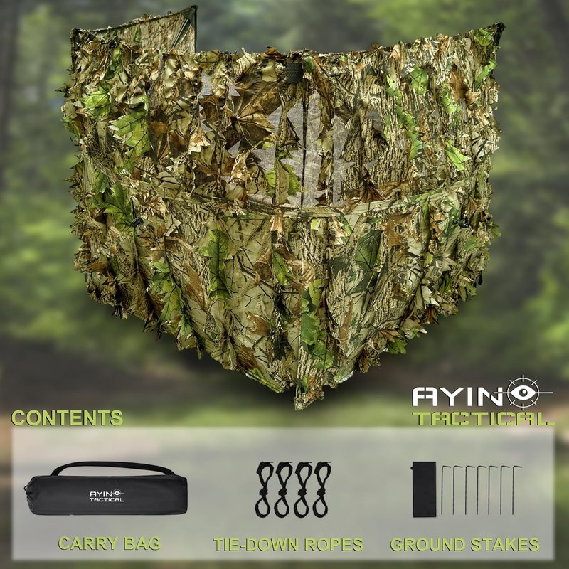 3D Leafy Ground Blind for Turkey & Deer Hunting - Lightweight Portable Stalking Blind | Silent Camo with Carry Bag | 1-2 Person Outdoor Gear