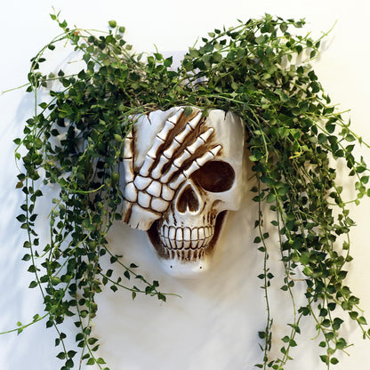 Dolkgy Skull Wall Planter for Home Décor, Resin Skeleton Gothic Planter for Indoor Outdoor Plants Decorations, White Hanging Skull Vase Unique Spooky Face Flower Pot Head Planters