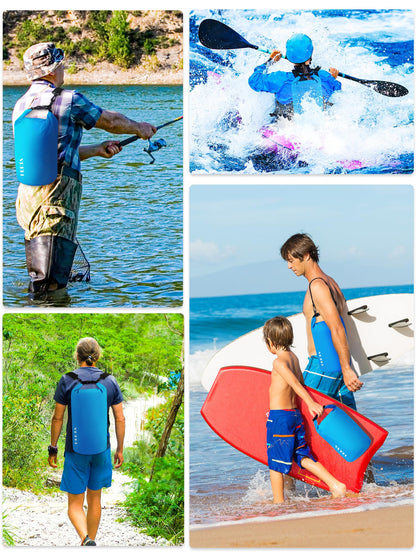 HEETA Waterproof Dry Bag for Women Men (Upgraded Version), Roll Top Lightweight Dry Storage Bag Backpack with Emergency Whistle for Travel, Swimming, Boating, Kayaking, Camping, Beach (Blue, 10L)