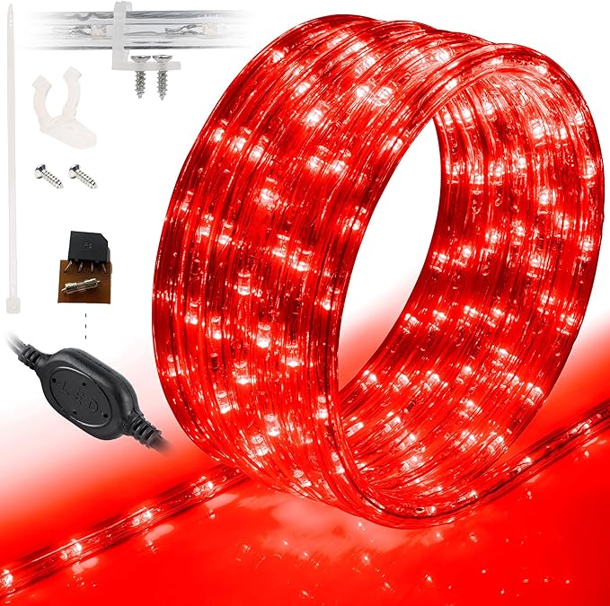 WYZworks 1116LEDs 100ft LED Outside Rope Lights, Outdoor ETL Certified Waterproof Permanent 360 Degree Light Emitting, Flexible Tube, Connectable, Christmas Palm Tree Exterior Landscape, Red