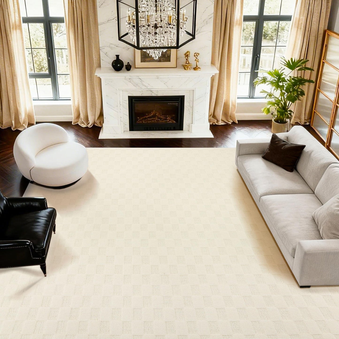 ANSSO Wool Rugs 8x10 for Living Room,80% Merino Wool and 20% Cotton Soft Tufted Area Rug with Cotton Non-Slip Backing,Large Area Rug for Bedroom Bedroom, Dining and Home Office (Cream)