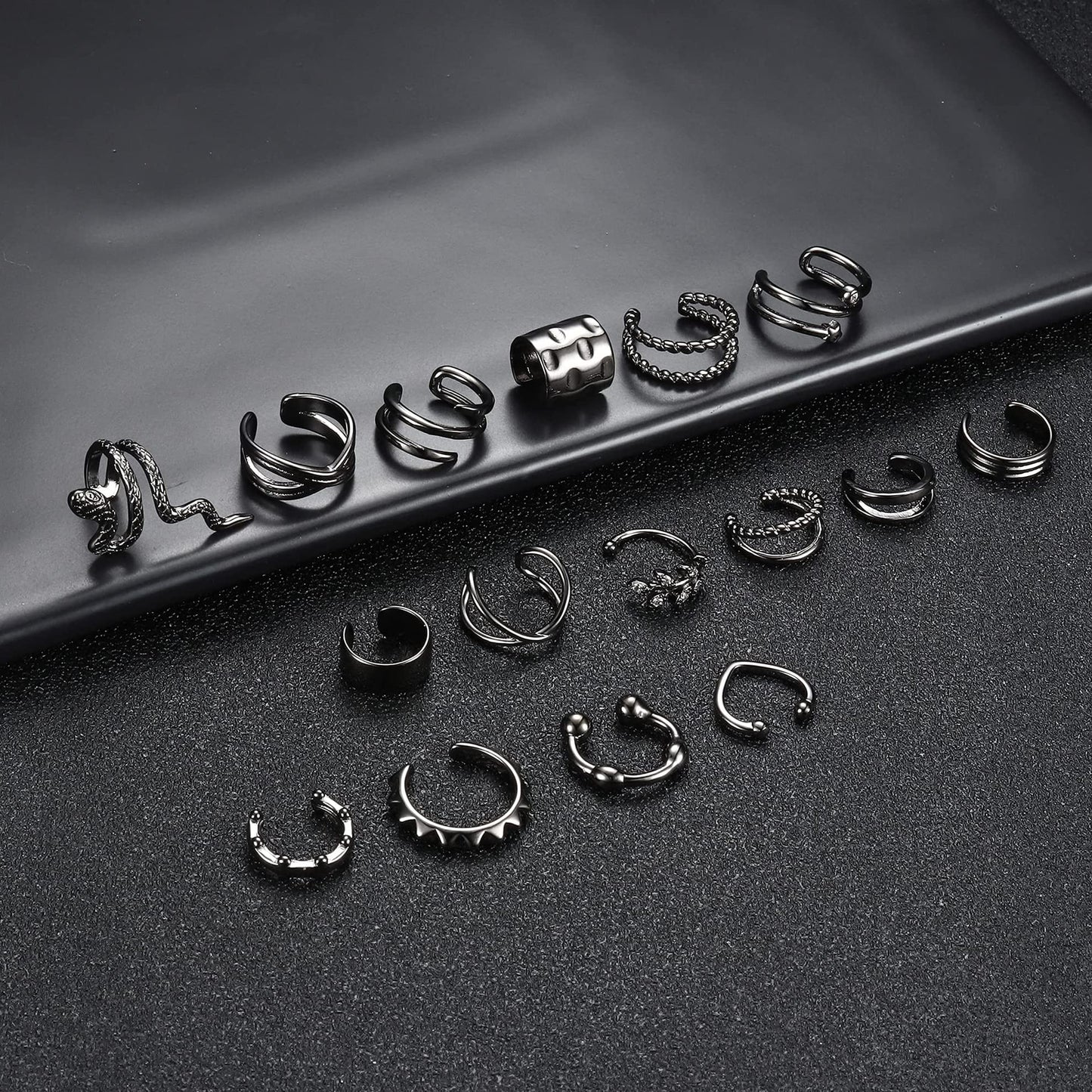 YADOCA 16Pcs Ear Cuff Set Damen Ohrmanschette Ohrringe Earcuffs Set Helix Knorpel Clip auf Wickelohrring Fakepircings Ohr Cuffs Ohrklemme Gold/Silber/Schwarz/Roségold