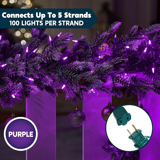 Joiedomi Purple LED Halloween Lights,100 Count Mini Christmas String Fairy Light with 26FT Green Wire,Lighting Decor for Indoor Outdoor Patio Dorm Classroom Bedroom Holiday Festival