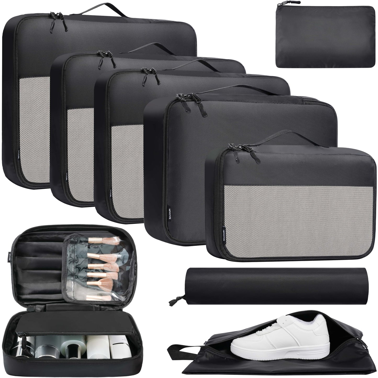 BAGAIL 8 Set/9 Set Packing Cubes Luggage Packing Organizer for Travel, Suitcase Packing Bags for Travel Accessories(Black, 9 Set)