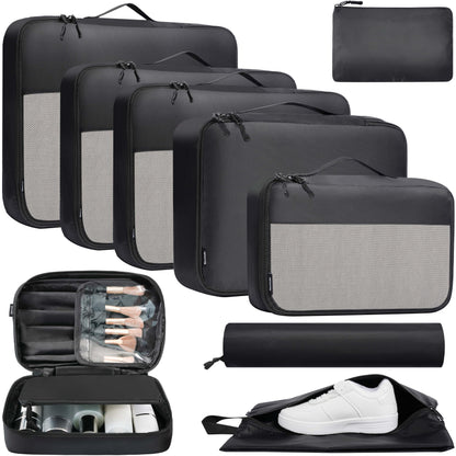 BAGAIL 8 Set/9 Set Packing Cubes Luggage Packing Organizer for Travel, Suitcase Packing Bags for Travel Accessories(Black, 9 Set)