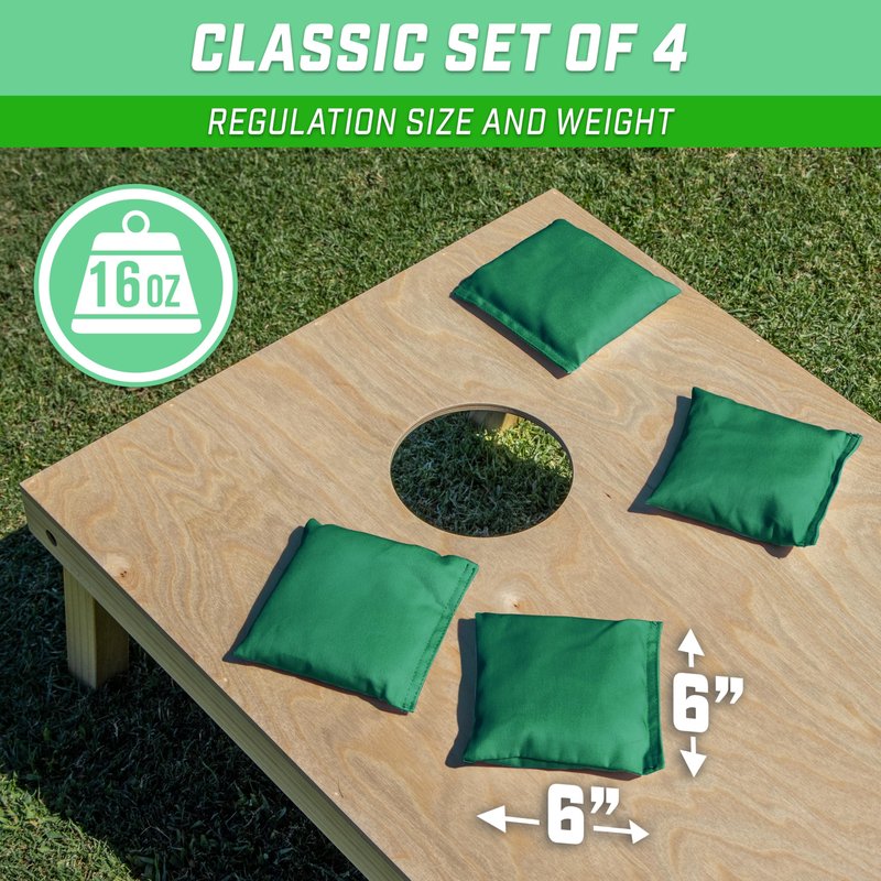 GoSports Cornhole Bean Bags Set of 4 - Regulation All Weather - Classic Dark Green