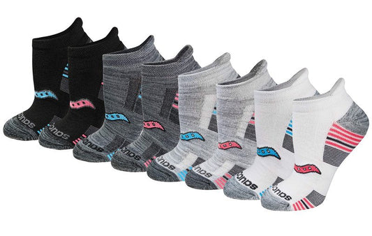Saucony Women's RunDry Performance 8, 16 Pairs Heel Tab Athletic Socks, S-L, Grey Fashion (8 Pairs), Small