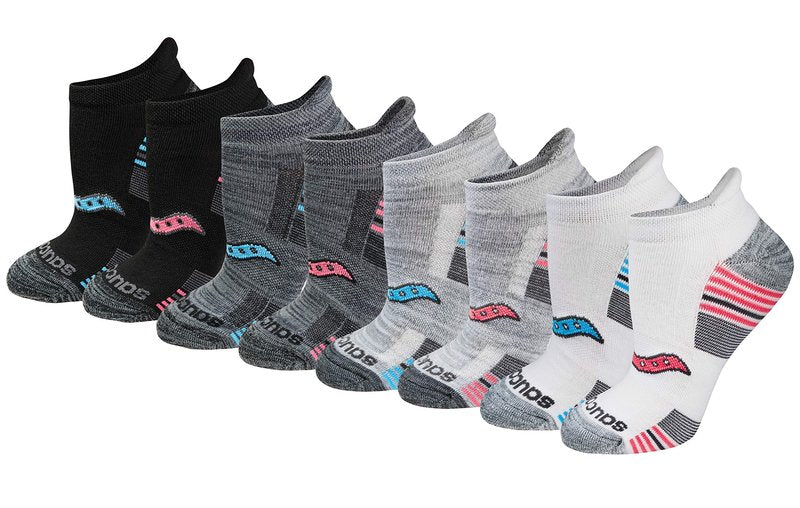 Saucony Women's RunDry Performance 8, 16 Pairs Heel Tab Athletic Socks, S-L, Grey Fashion (8 Pairs), Large