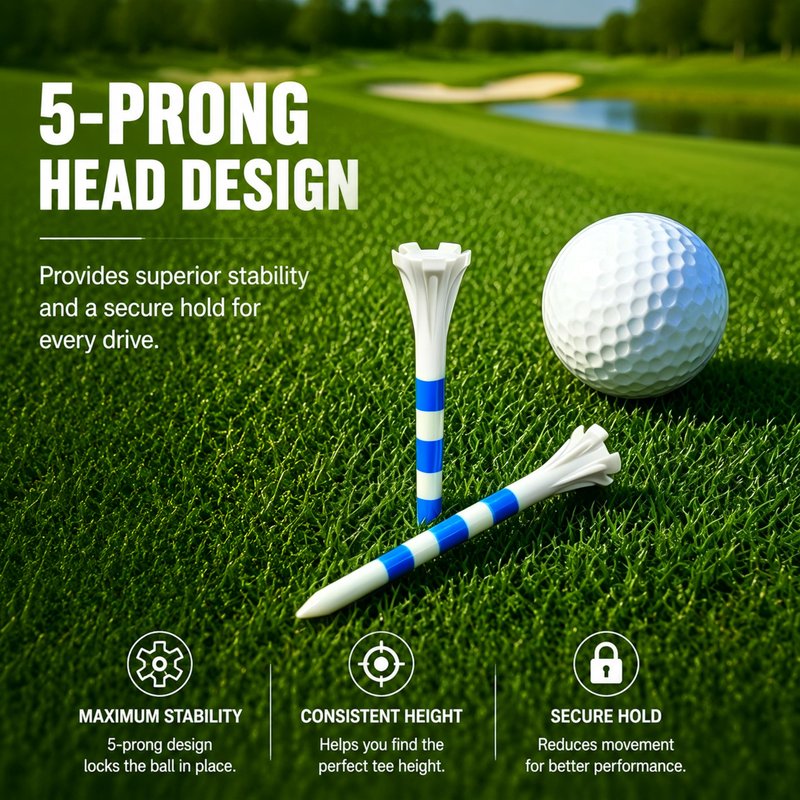 CHAMPKEY Advanced 5-Prong Plastic Golf Tees 120 or 100 Pack - 50% Ball Contact Surface Optimization with Longer Distance Performance Golf Tees Plastic(White-Assorted Pack,3-1/4"(120 Assorted Pack))