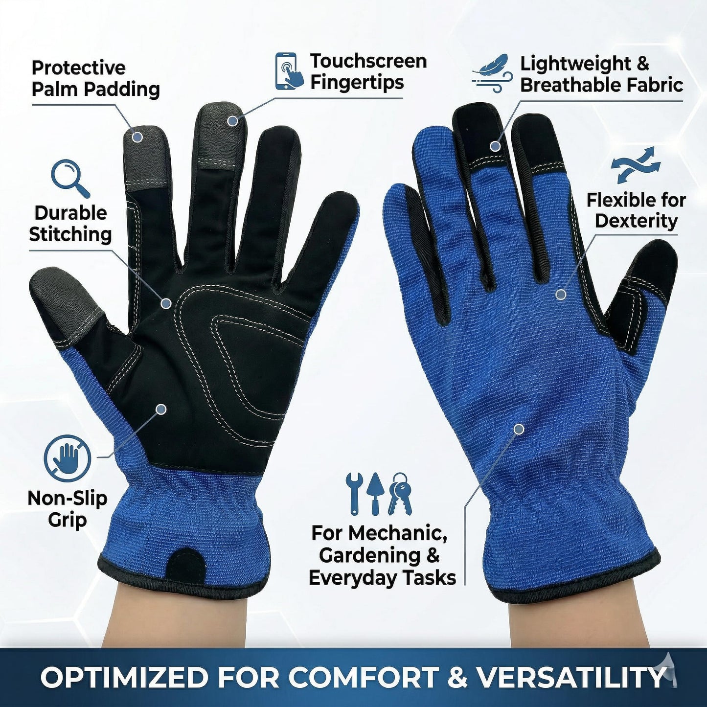 NL HOME 3-Finger Touchscreen Mechanic Work Gloves, Durable Palm