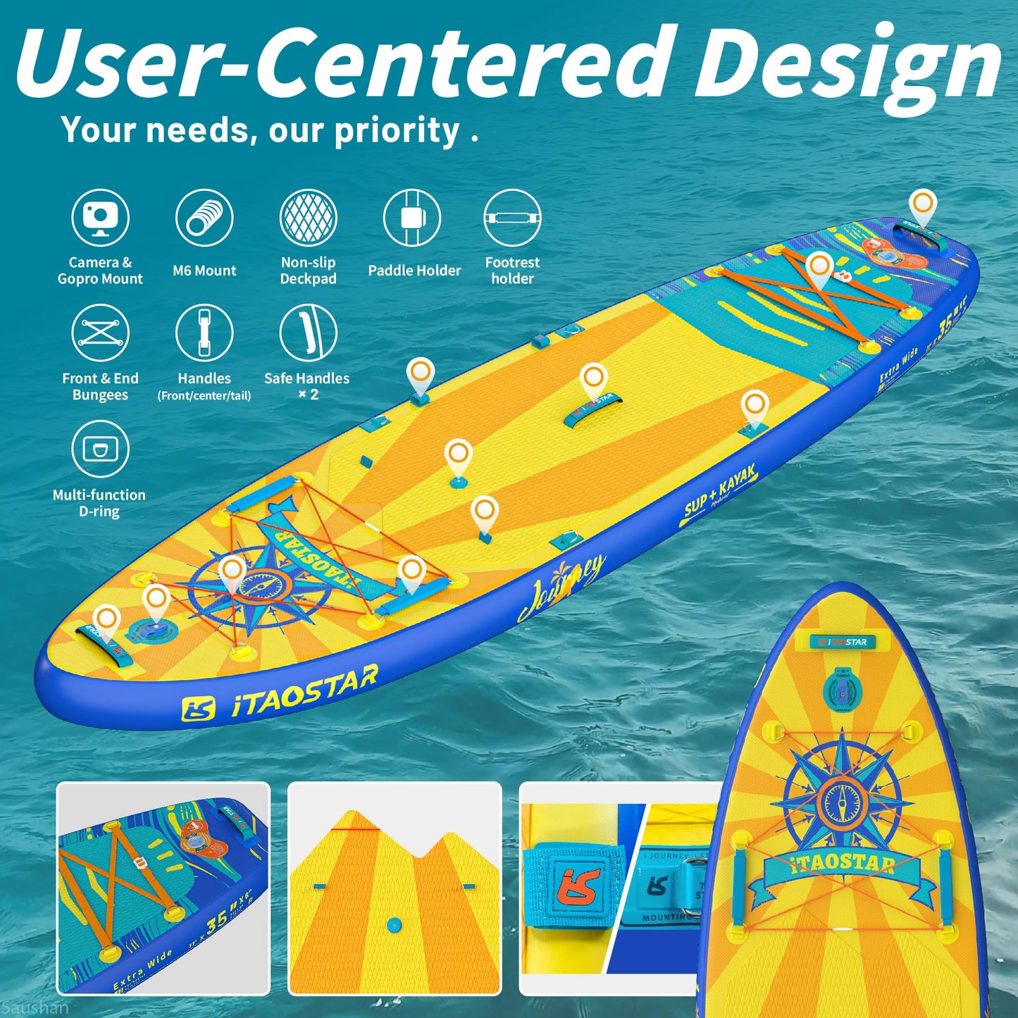 iTAOSTAR J07CP 35" Extra Wide Stand Up Paddle Board, More Balance Inflatable Paddle Board with 5 Fins for Beginner，Paddle Boards for Adults of All Skill Levels