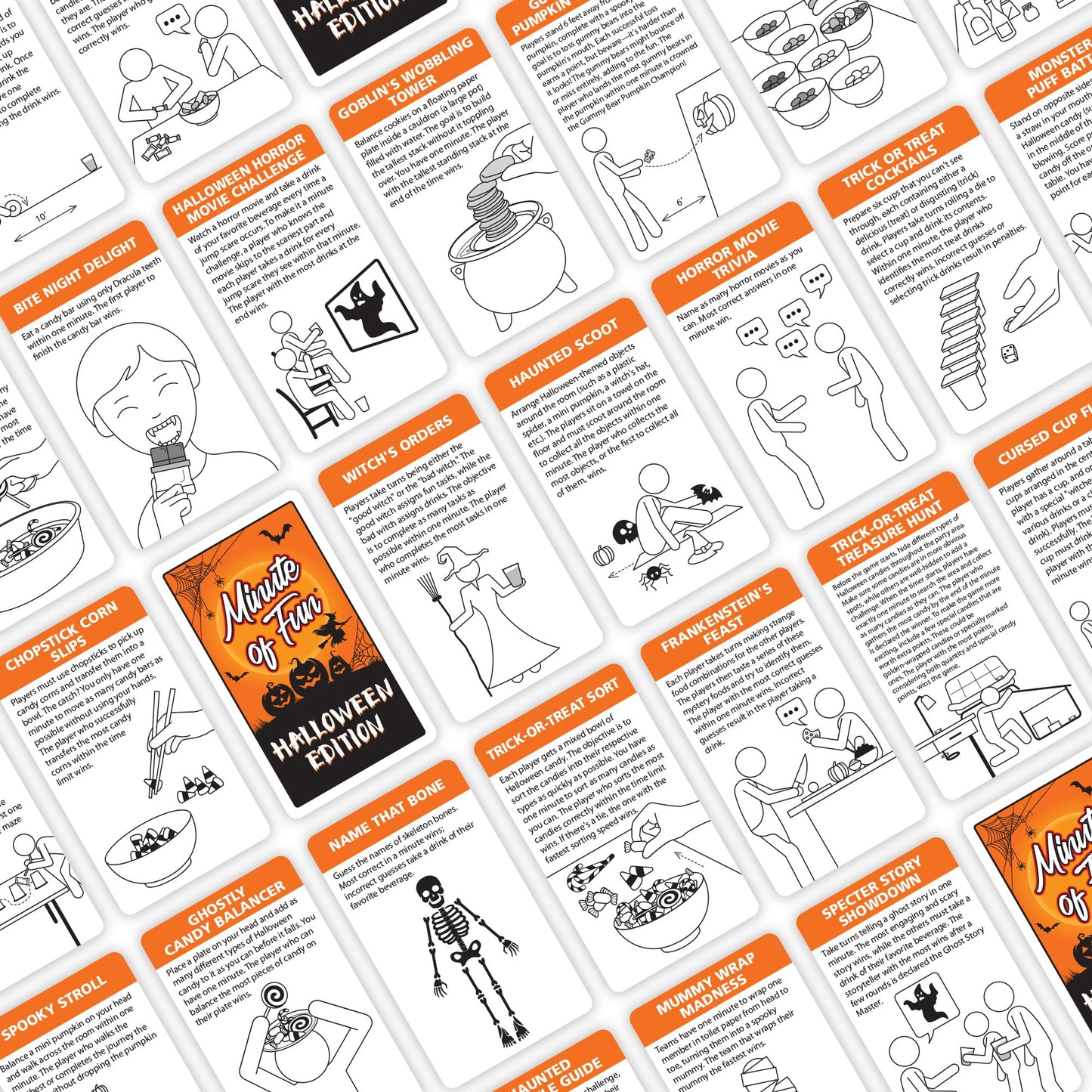 Funwares Minute of Fun Game - Minute to Win It Games for Kids, Adults, Teens, Families, Game Night, Gift for Home, Birthdays, or Travel. 2-12 Players! Halloween Edition - 100 Challenges