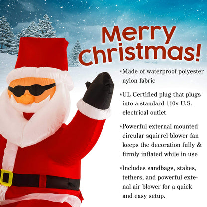 Christmas Masters 7.5 FT Long Inflatable Santa Claus Riding a Motorcycle with Hand Up Waving Hello LED Lights Indoor Outdoor Yard Lawn Decoration Cute Funny Chopper Xmas Holiday Party Blow Up Display