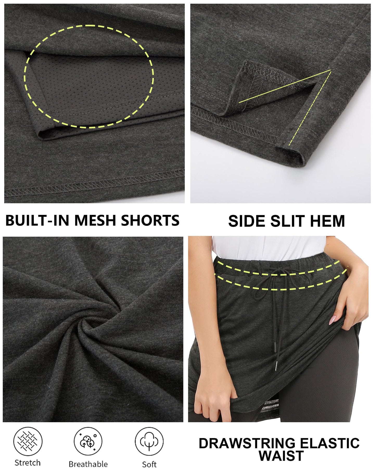 JJACK Smith Women's Athletic Skort Knee Length Skort Drawstring Waist Sport Skirts with Shorts Pockets Plus(3XL,Deep Gray)