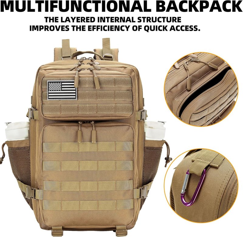 Tactical Assault Backpack - 45L Waterproof Rucksack with Molle | Khaki