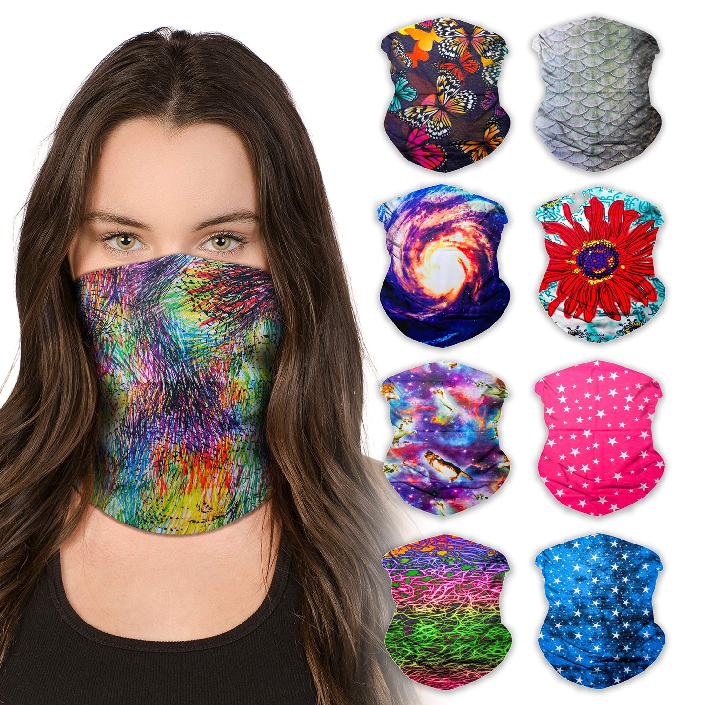 SoJourner Bags Neck Gaiter Face Mask Bandana (9 Pack) - Neck Gators Face Coverings for Men & Women I Rave Accessories for Halloween