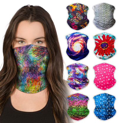 SoJourner Bags Neck Gaiter Face Mask Bandana (9 Pack) - Neck Gators Face Coverings for Men & Women I Rave Accessories for Halloween