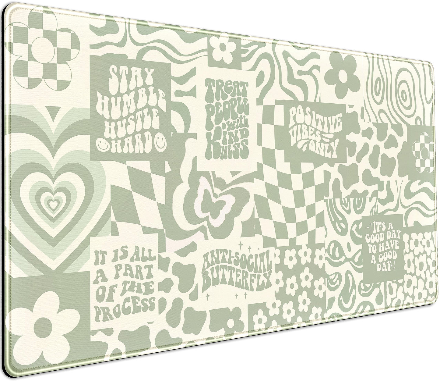 DCJJM Boho Aesthetic Desk Mat Beige Retro Hippie Boho XXL Large Extended Gaming Green Sage Mouse Pad Women Gamer Girl Work Office Computer Deskmat Mousepad Laptop Keyboard Mat Desk Pad 31.5x15.75 in