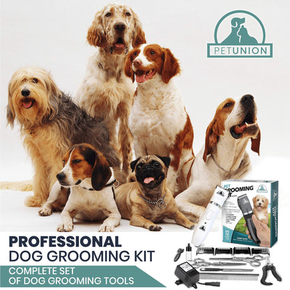 Pet Union Professional Dog Grooming Kit - Rechargeable, Cordless Pet Grooming Clippers & Complete Set of Dog Grooming Tools. Low Noise & Suitable for Dogs, Cats and Other Pets (White)