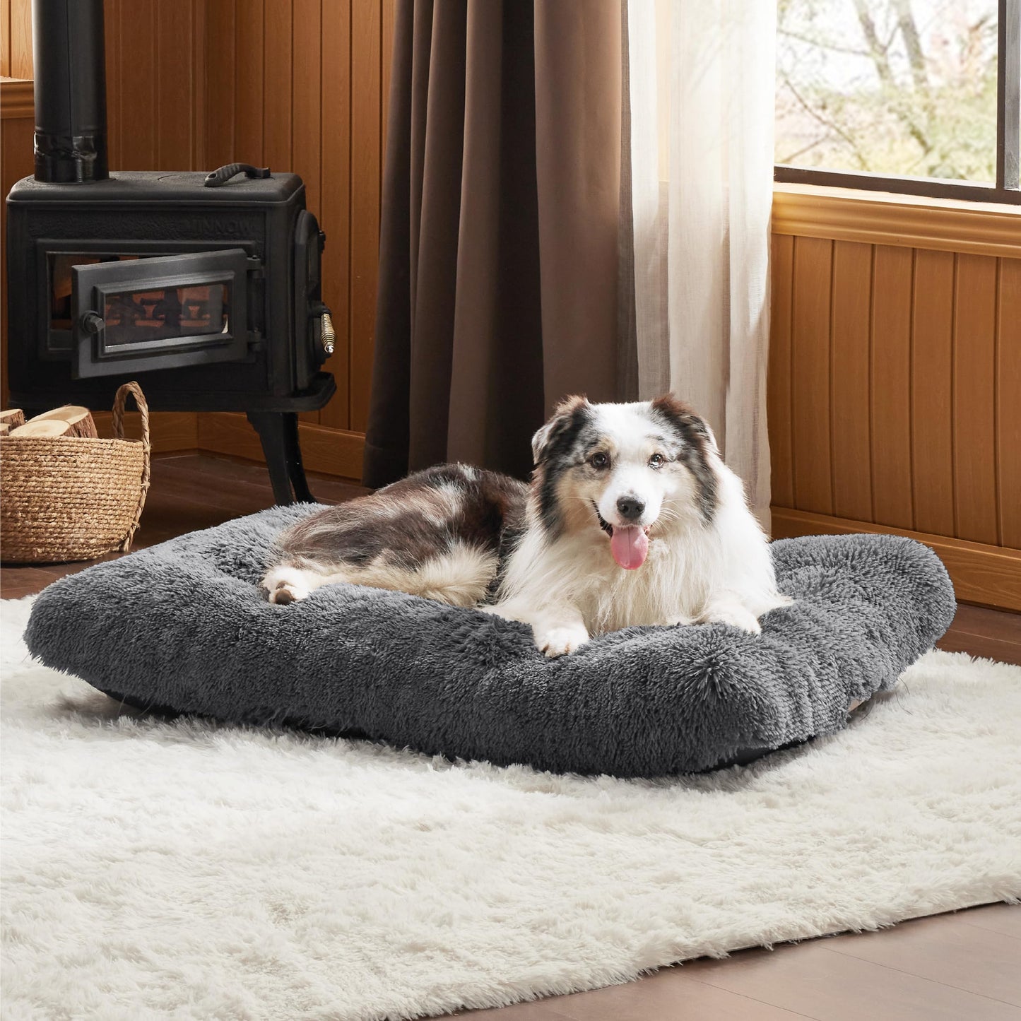 Bedsure Dog Crate Bed Extra Large - XL Fluffy Crate Mattress Washable with Anti Slip Bottom, Dog Anxiety Pillow Cushion for XLarge Pets, Dark Grey, 104x69cm